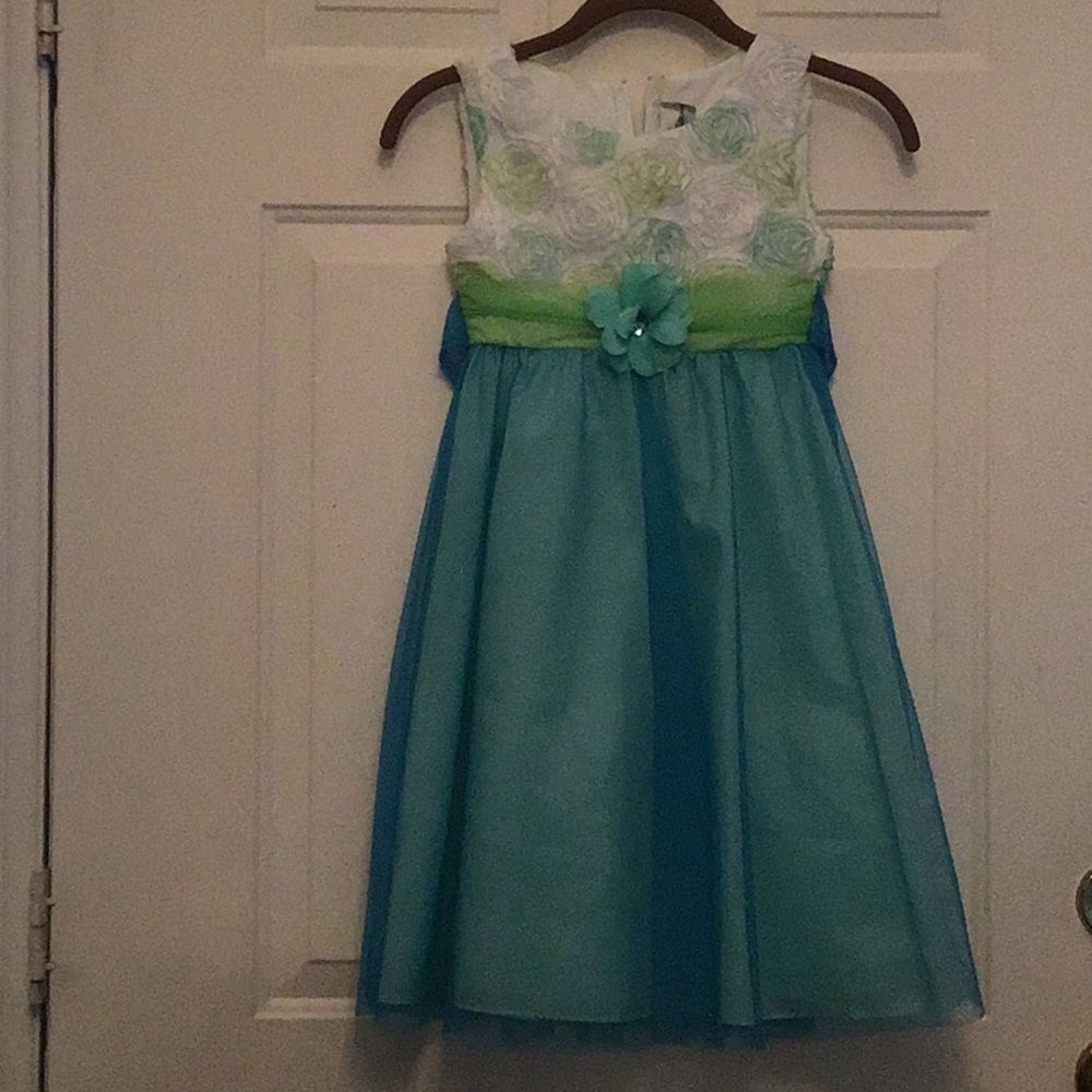 Teal and Green Party Dress for 7 year old girls